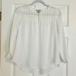 J.Crew Embroidered Blouse 10P White Cotton Boho Peasant Cottagecore Romantic